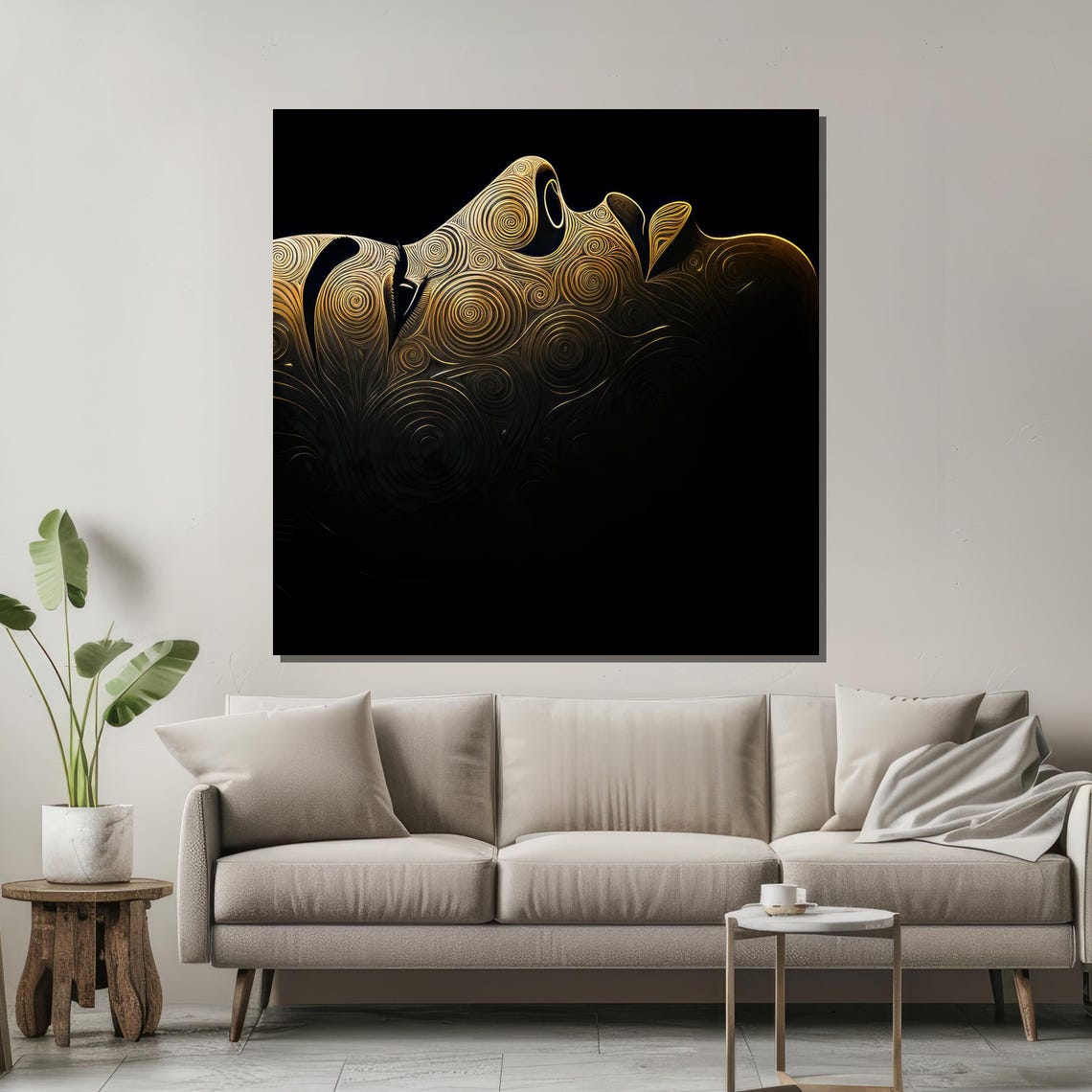 Golden Swirl Face Profile Black Background Abstract Art Poster - Image 2