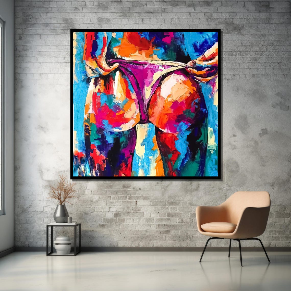 Bold And Colorful Abstract Nude Painting On Modern Pop Art For Home Bedroom Or Living Room Wall Decor - Image 5