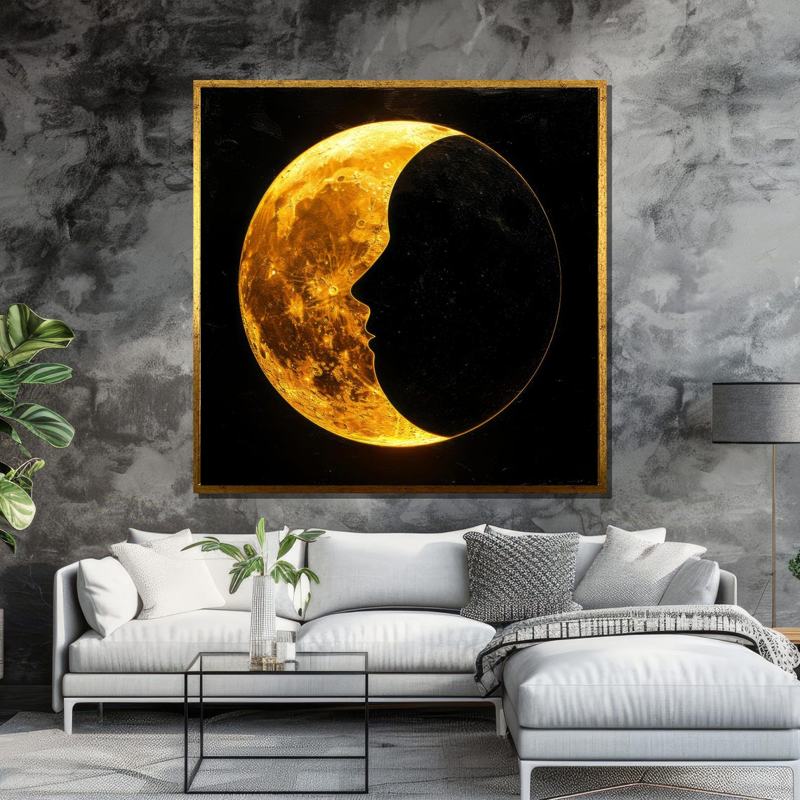 Golden Crescent Moon With Woman's Face Silhouette Celestial Art Poster - Image 6