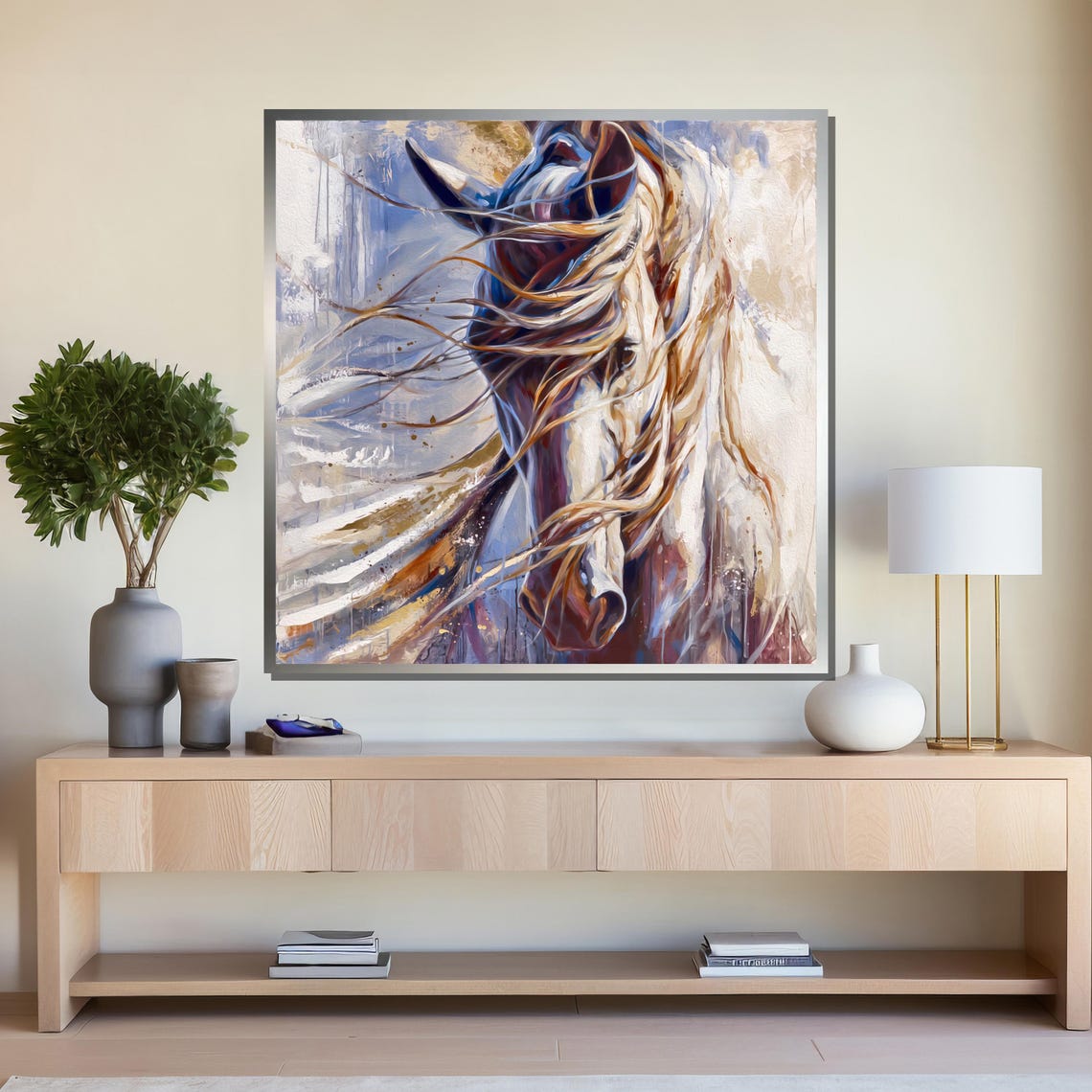 Elegant Horse with Flowing Mane in the Wind Poster for Home Decor - Image 4