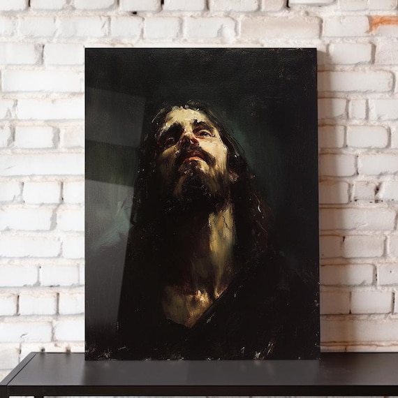 Jesus Christ Head Tilted Back Dark Oil Painting Passion Art Poster