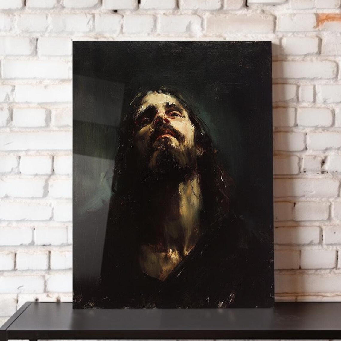 Jesus Christ Head Tilted Back Dark Oil Painting Passion Art Poster