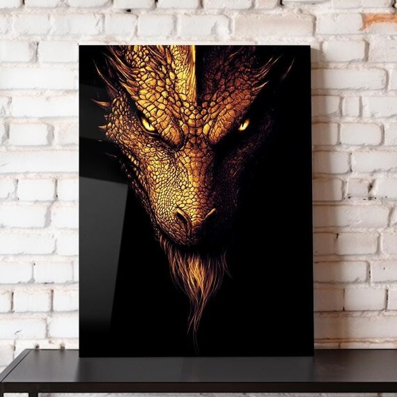 Gold Dragon Wall Art Metal Poster Dragon Wall Art Gold Dragon Print 8x10 12x16 16x20