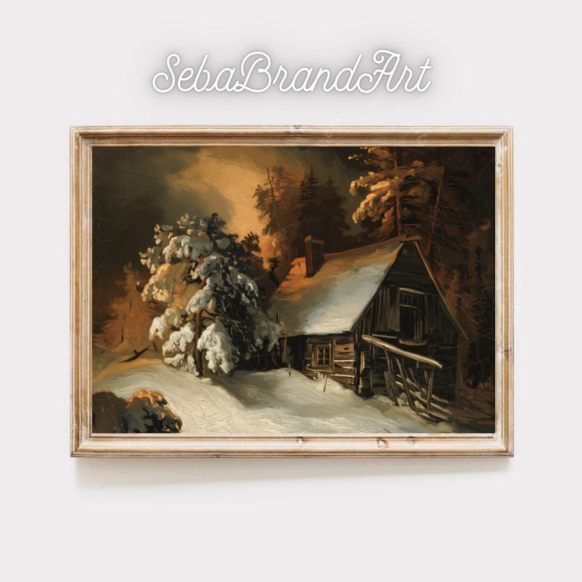 Moonlit Snowy Cabin In Dark Woods Baroque Winter Landscape Poster