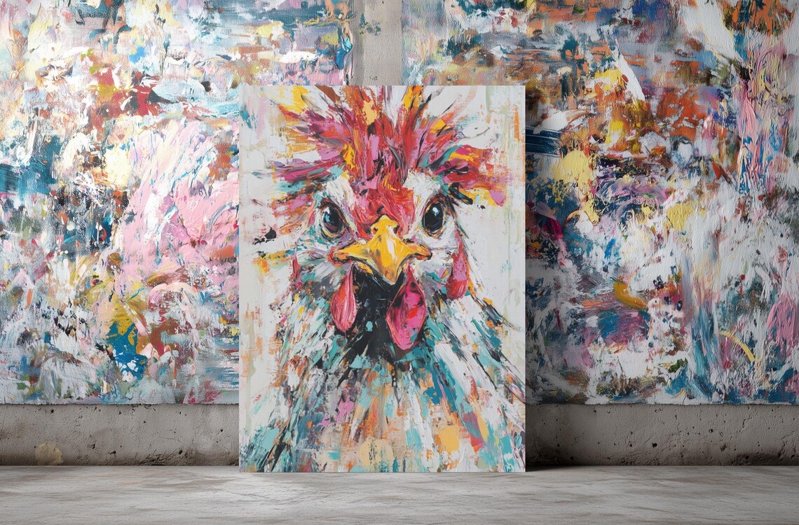 Colorful Rooster Abstract Splatter Farmhouse Chicken Art Poster