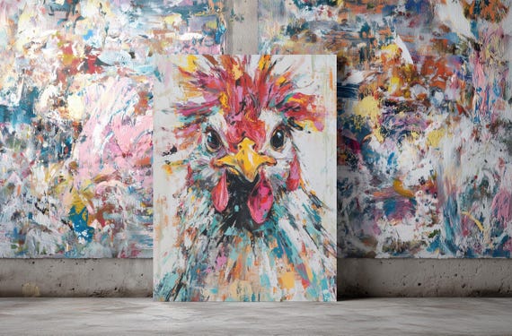 Colorful Chicken Canvas Print Abstract Farmhouse Rooster Wall Art