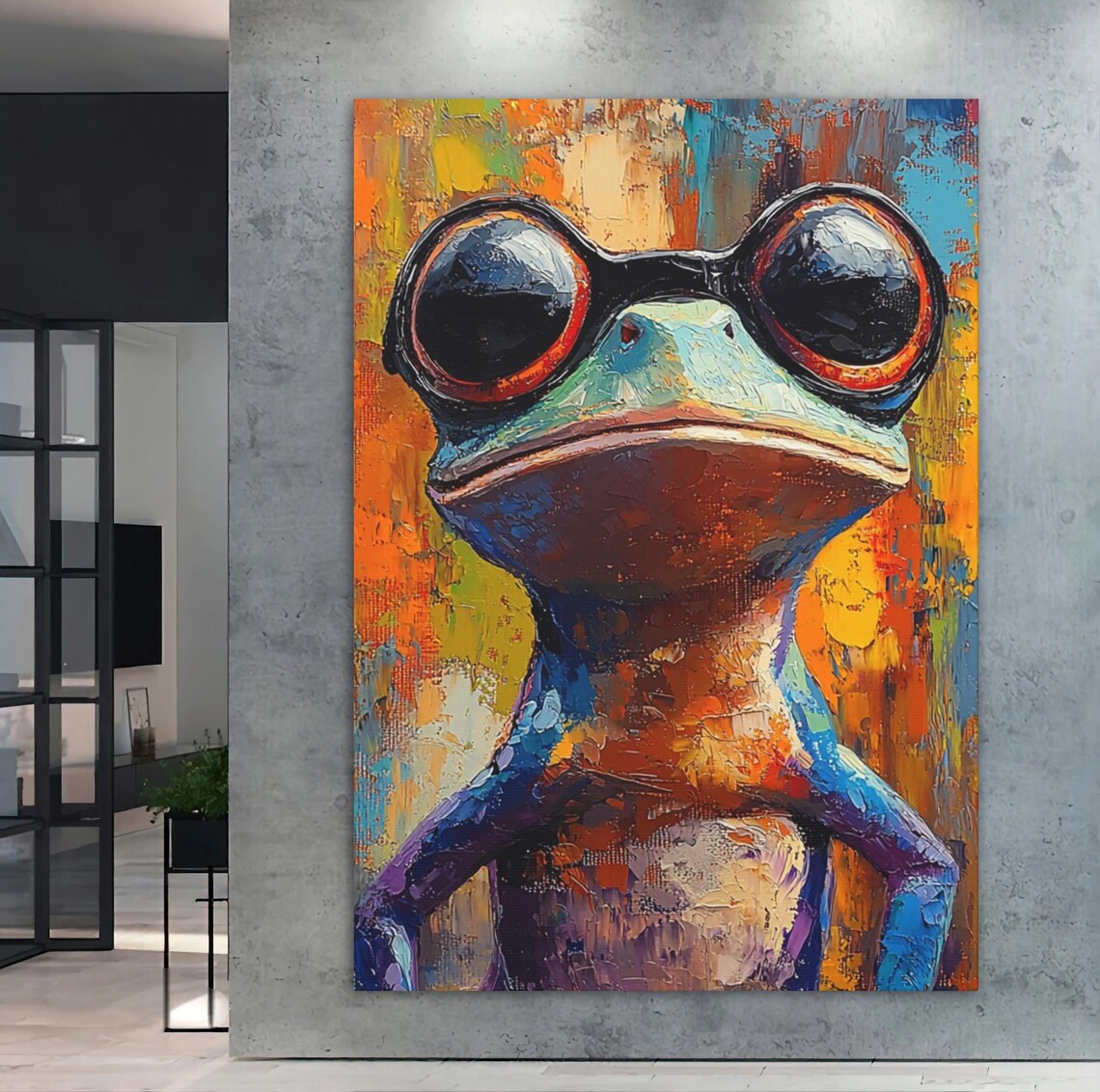 Funny Frog Sunglasses Vibrant Impasto Quirky Animal Portrait Poster