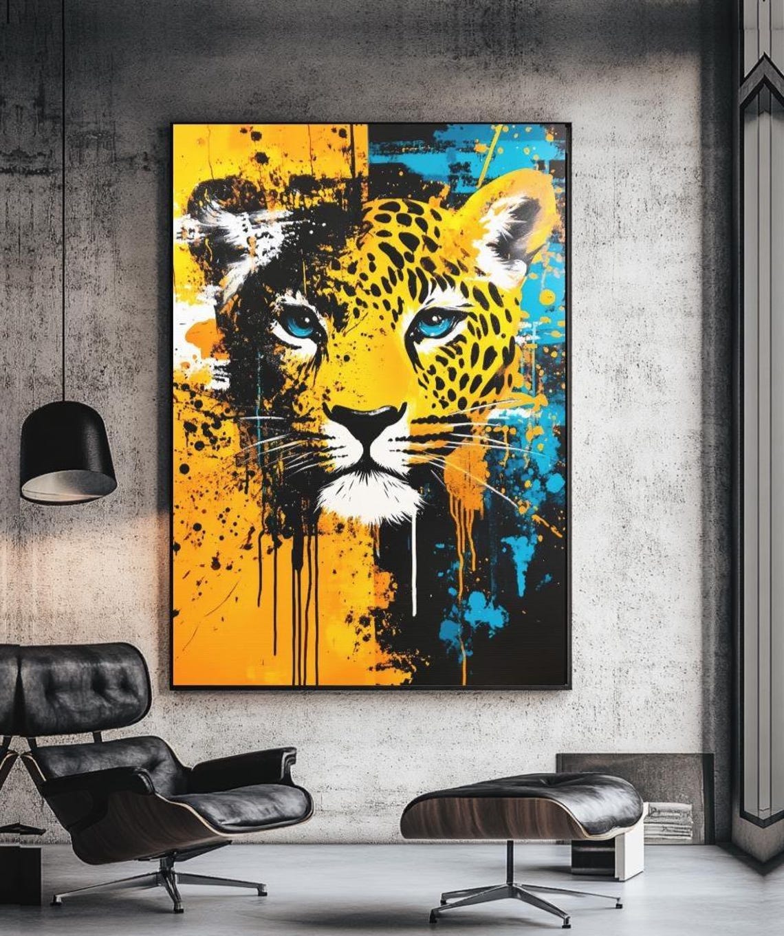 Graffiti Leopard Blue Orange Street Art Bold Jungle Animal Wall Art