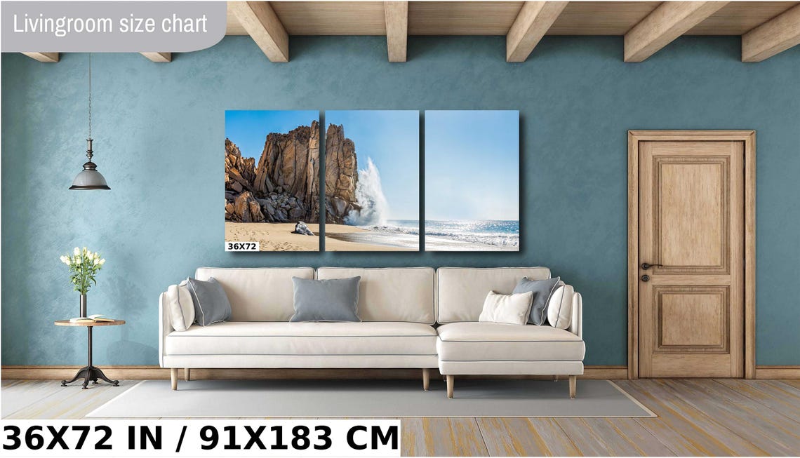 Cabo Rocky Cove Crashing Wave Spray Golden Beach View Poster - Image 2