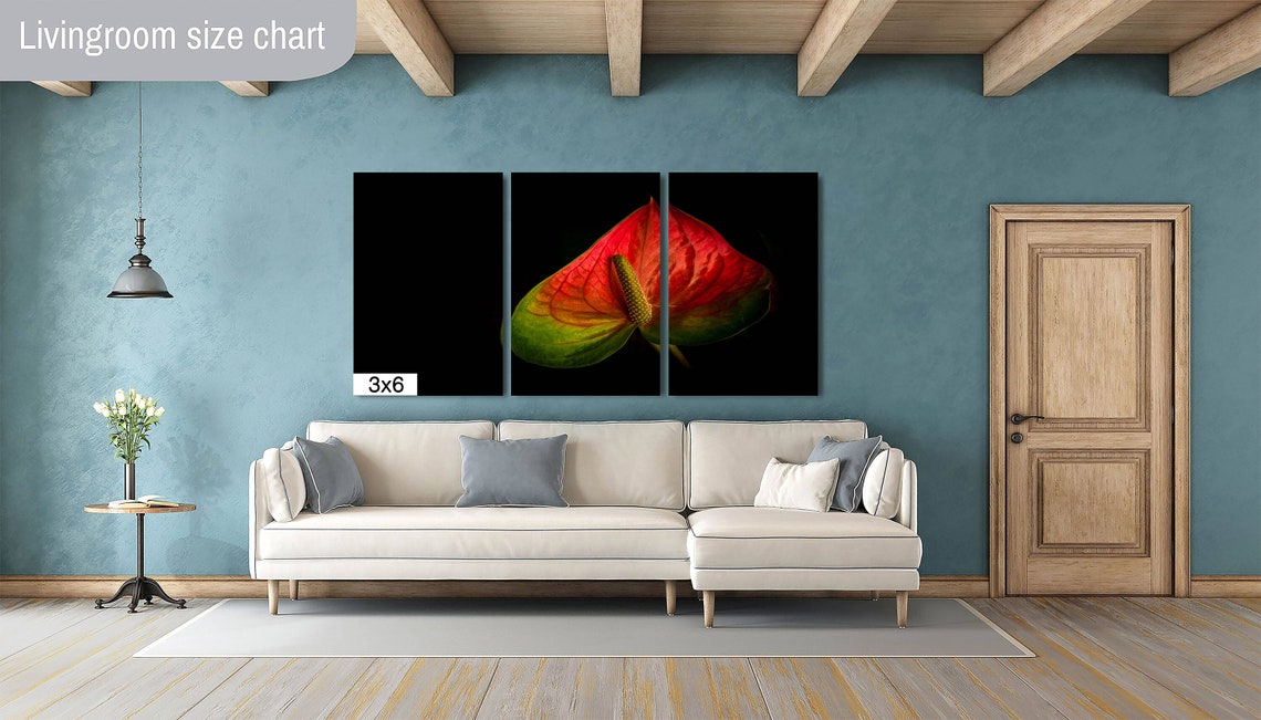 Red Anthurium Flower On Black Dramatic Tropical Botanical Art Poster - Image 2
