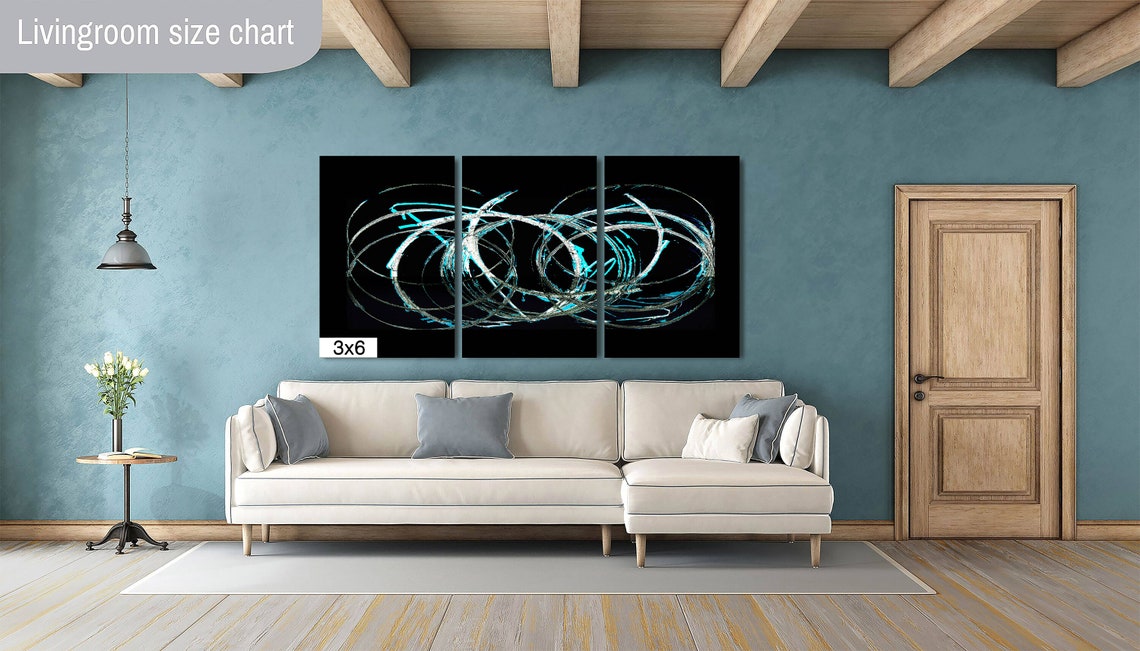 Abstract Swirling Silver Circles On Black Background Modern Art Poster - Image 3