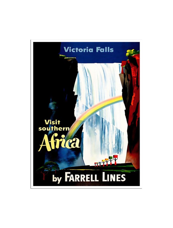 Africa Art Victoria Falls Print African Travel Poster Farrell Lines Xr848a