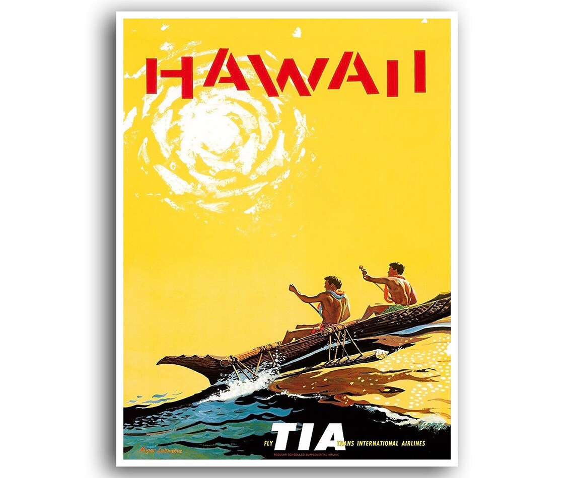 Hawaii Vintage Travel Poster, Ocean Beach Decor