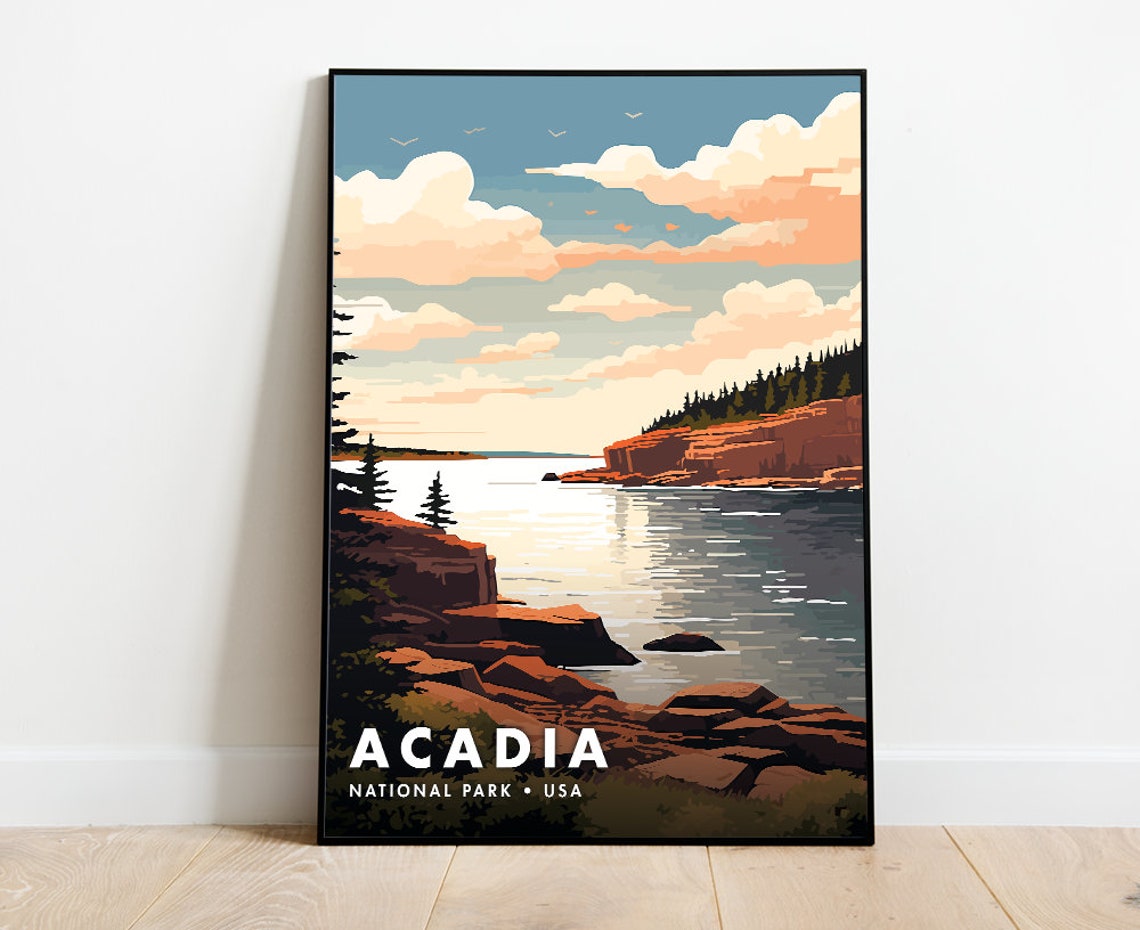 Acadia National Park USA Rocky Coast Sunset Landscape Poster