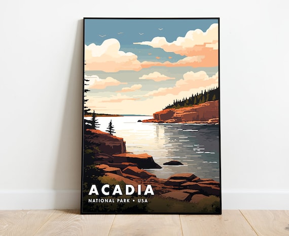 Acadia National Park USA Rocky Coast Sunset Landscape Poster