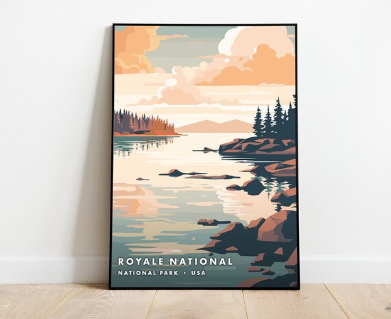 Isle Royale National Park USA Lakeside Scenic Retro Travel Art Poster