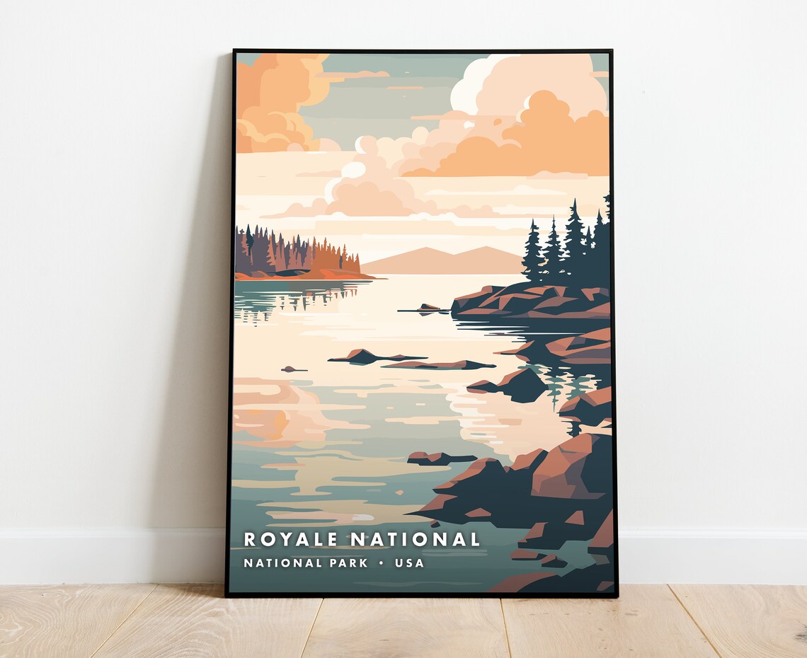 Isle Royale National Park USA Lakeside Scenic Retro Travel Art Poster