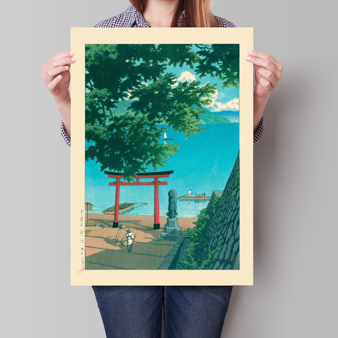 Kawase Hasui Lake Chuzenji Red Torii Gate Boats Vintage Woodblock Art Poster - Image 4