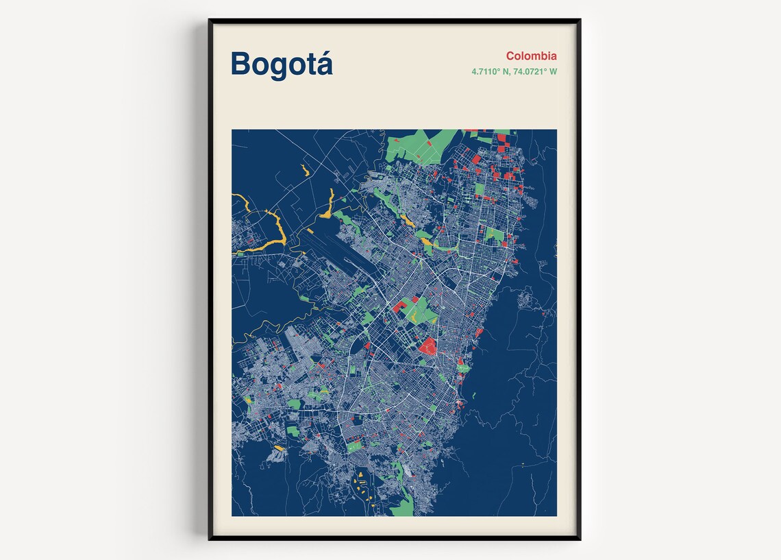 Bogota Map Poster, Colombia City Travel Print