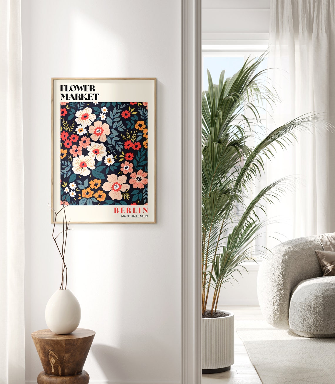 Berlin Flower Market Art Print Colourful Flower Market Berlin Flower Market Wall Art Retro 70s Flower Market Poster Retro Flowers F131 - Image 2