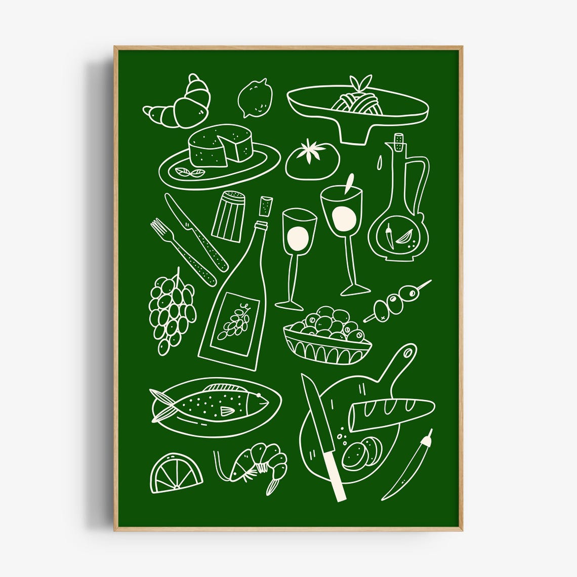 Hand Drawn Italian Food Illustrations Green Chalkboard Kitchen Poster - Image 4