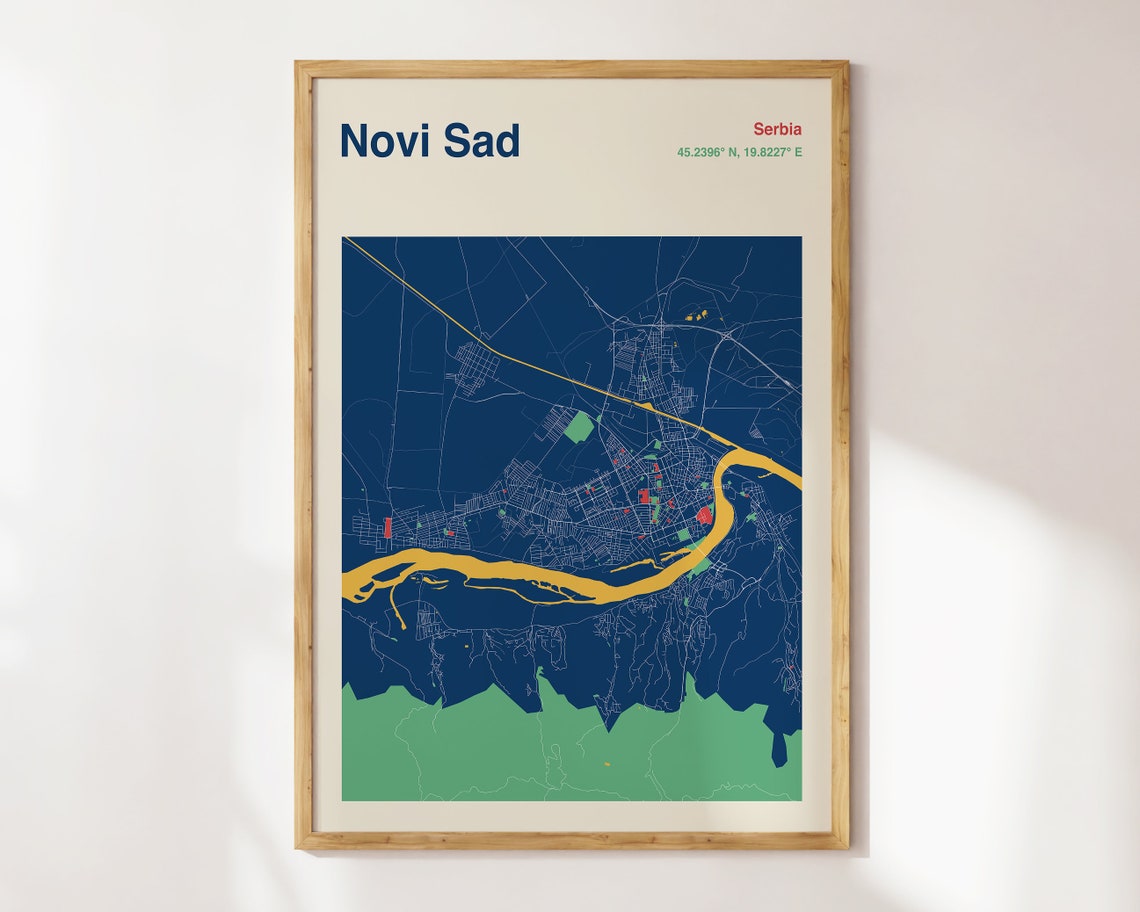 Novi Sad Serbia City Street Map Navy Blue Minimalist Art Print