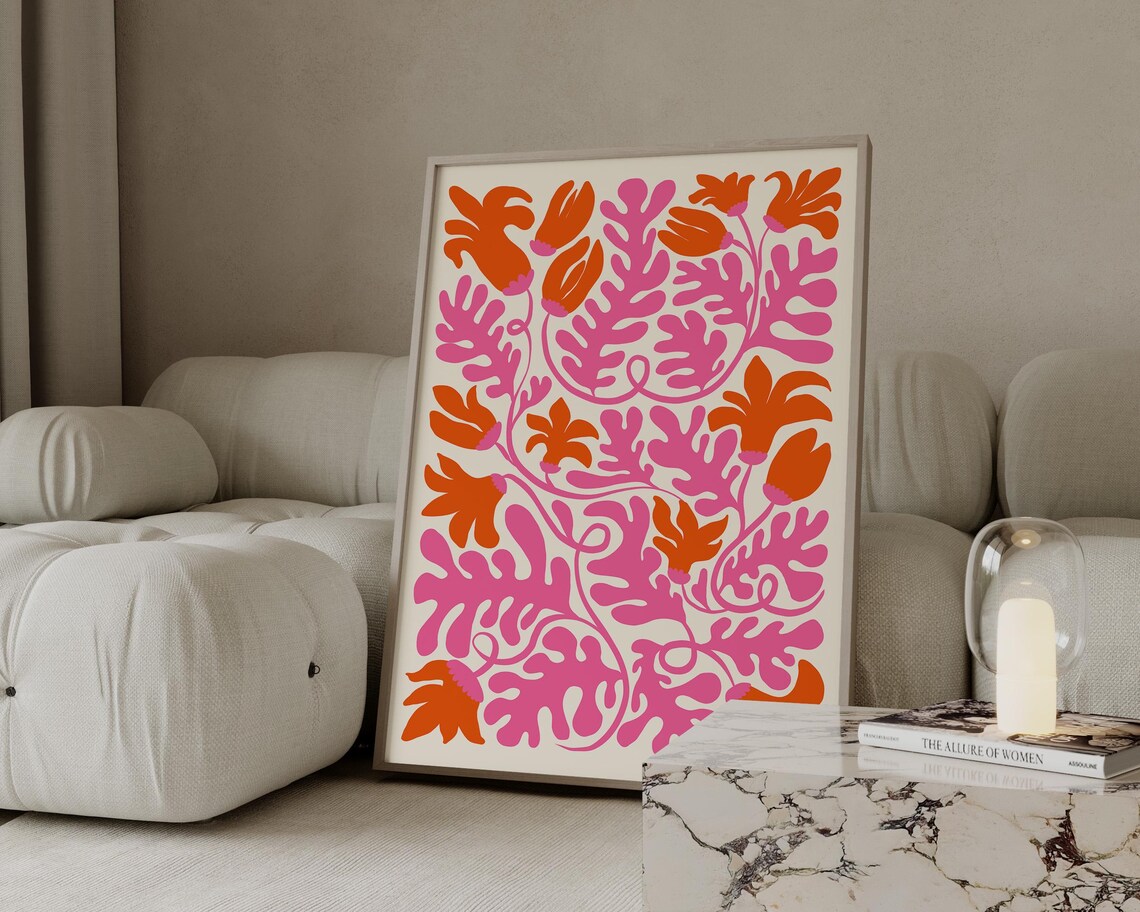 Pink Orange Matisse Style Flower Poster Bold Abstract Floral Design - Image 3