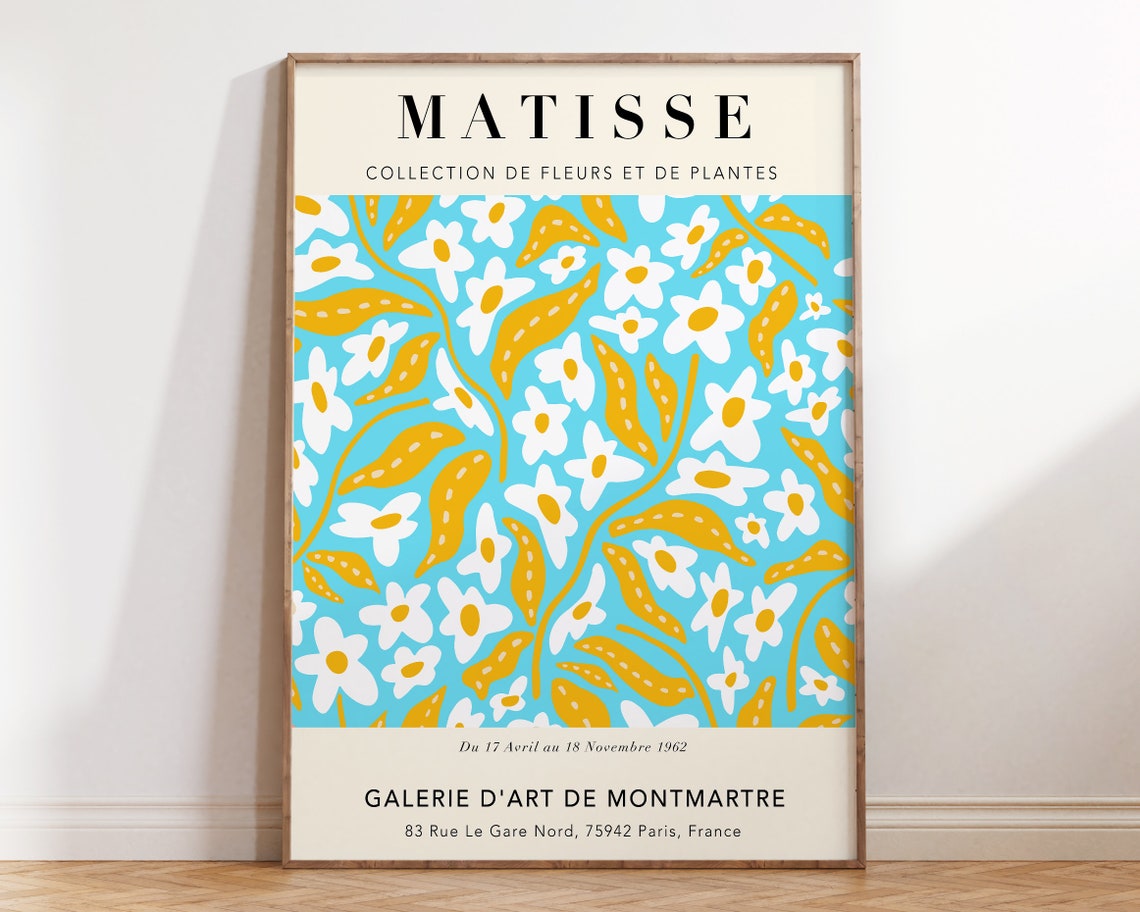Matisse Turquoise Floral Exhibition Poster White Yellow Botanical 1962