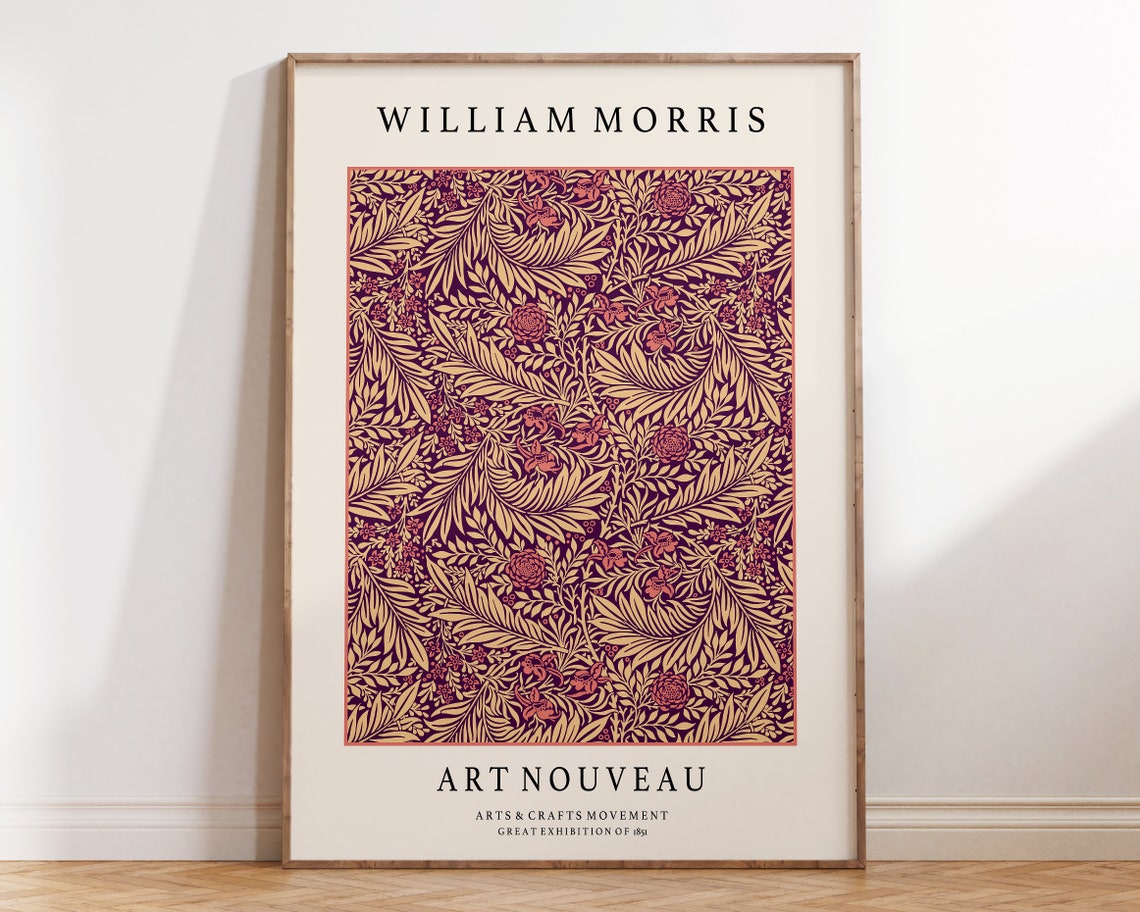 William Morris Maroon And Gold Leaf Pattern Art Nouveau Poster
