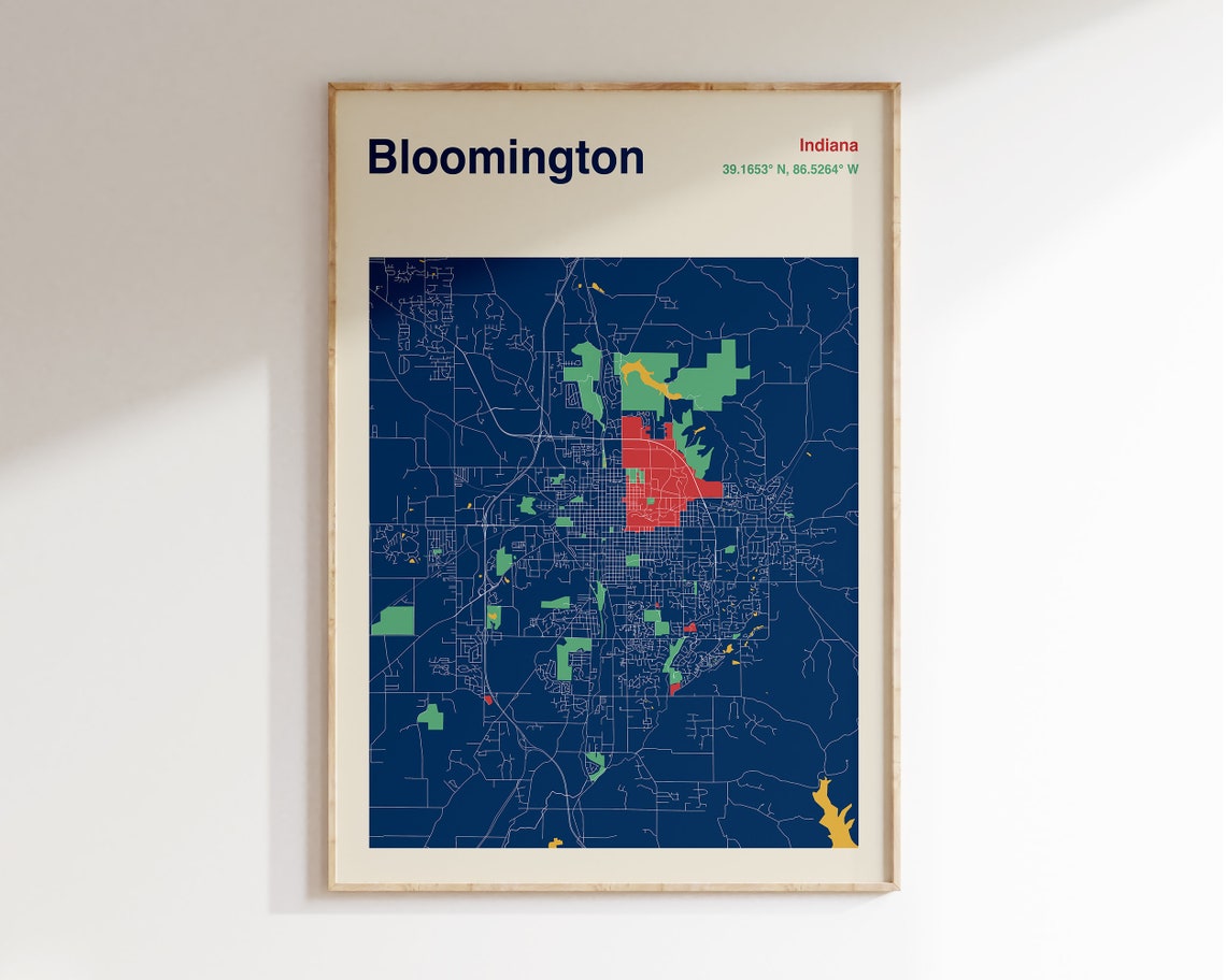 Bloomington Indiana Navy Blue Minimalist City Map Decor Poster