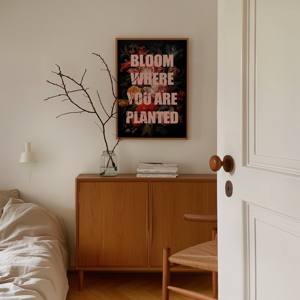 Bloom Where You Are Planted Moody Dark Floral Quote Art Poster - Image 2