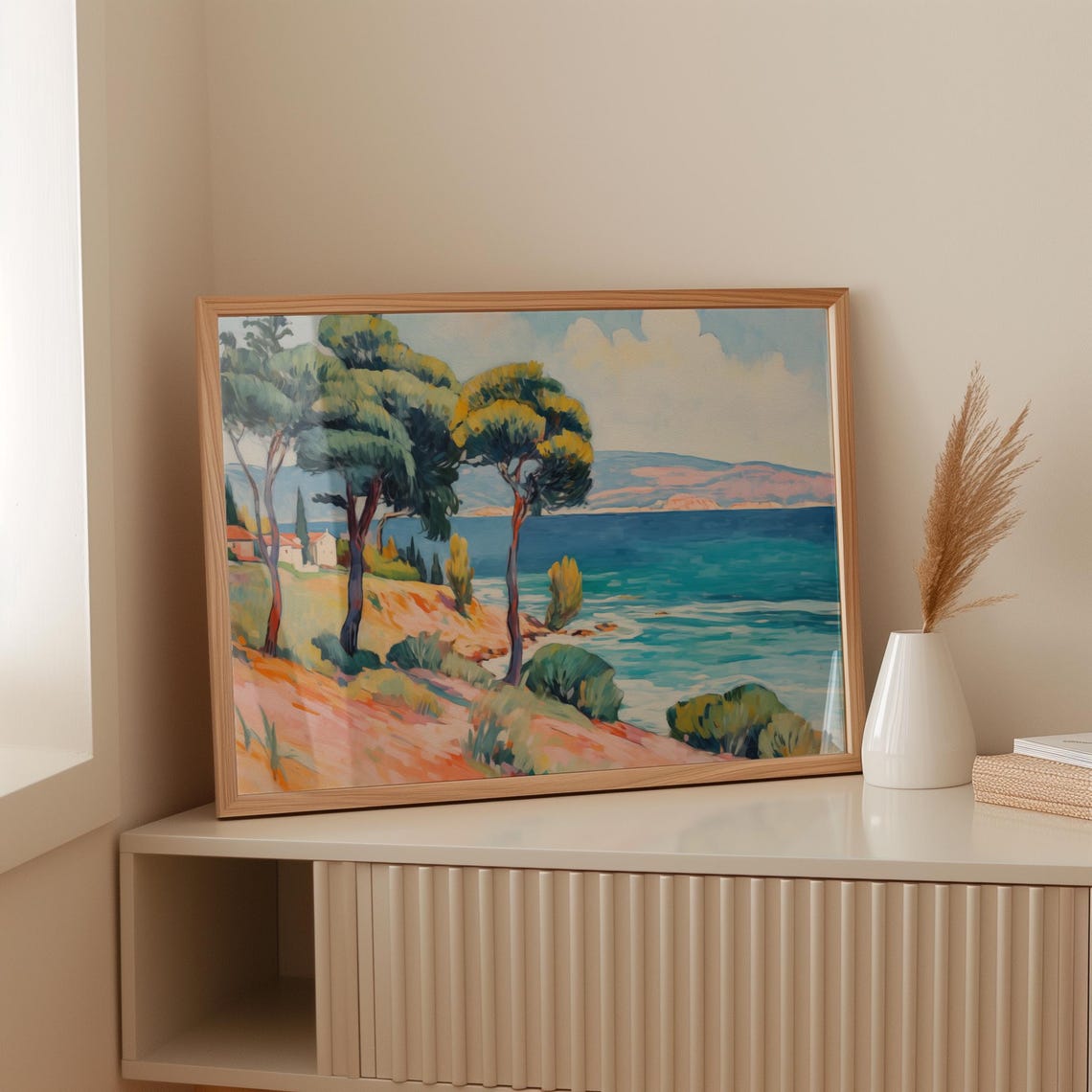 Mediterranean Coast Pine Trees Blue Sea Impressionist Art Poster - Image 2