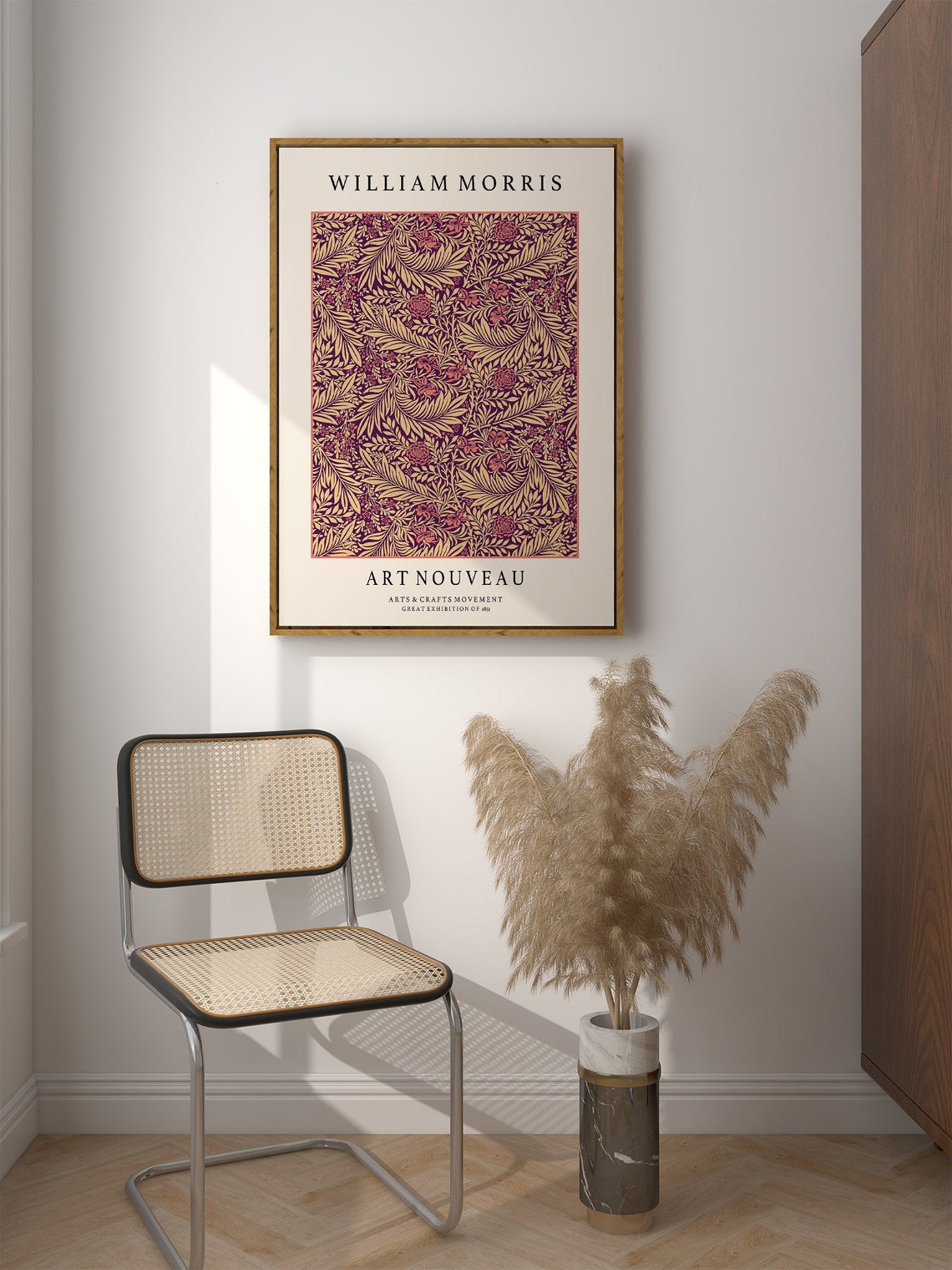 William Morris Maroon And Gold Leaf Pattern Art Nouveau Poster - Image 2
