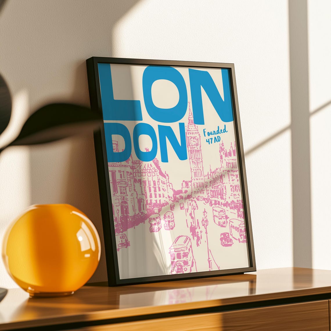 London Travel Poster Retro London Print Mid Century Travel Print Pink London Wall Art Trendy London Prints Retro Travel Print Tr206 - Image 4