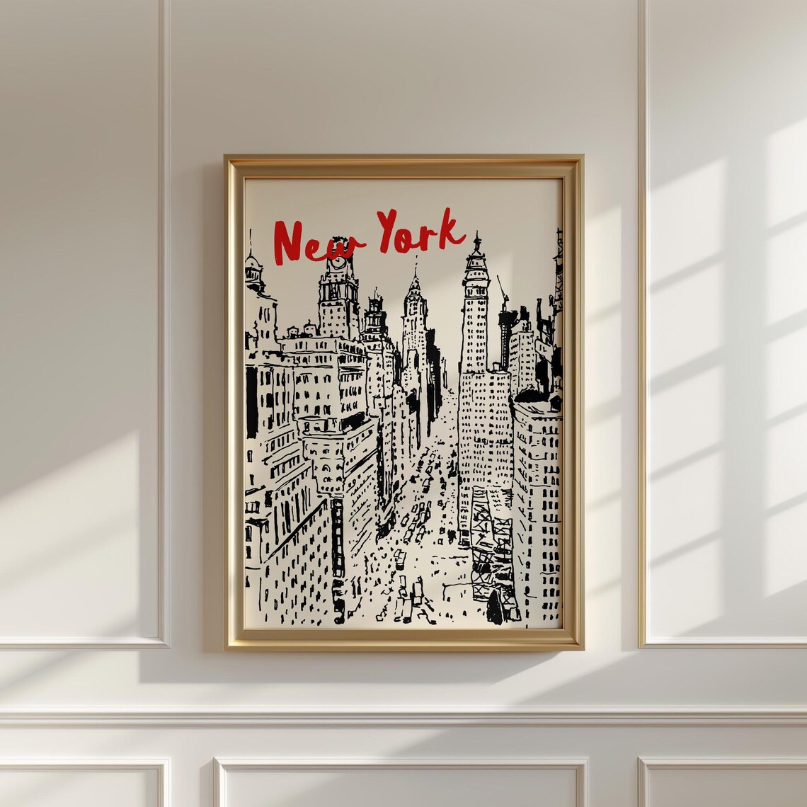 New York Black Manhattan Skyline Hand Drawn Vintage Travel Poster - Image 4