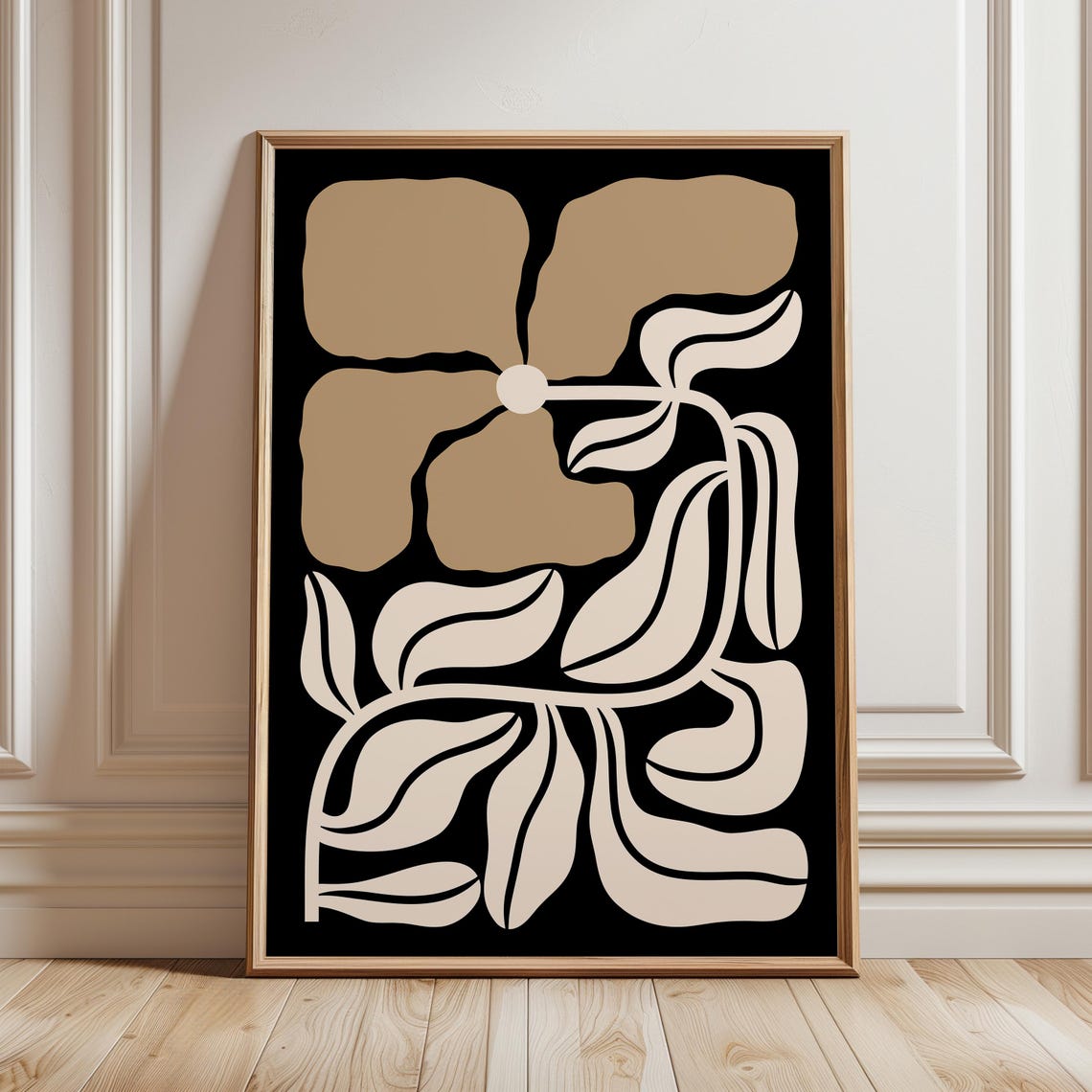 Black And Beige Abstract Flower Poster Modern Bold Botanical Design - Image 2