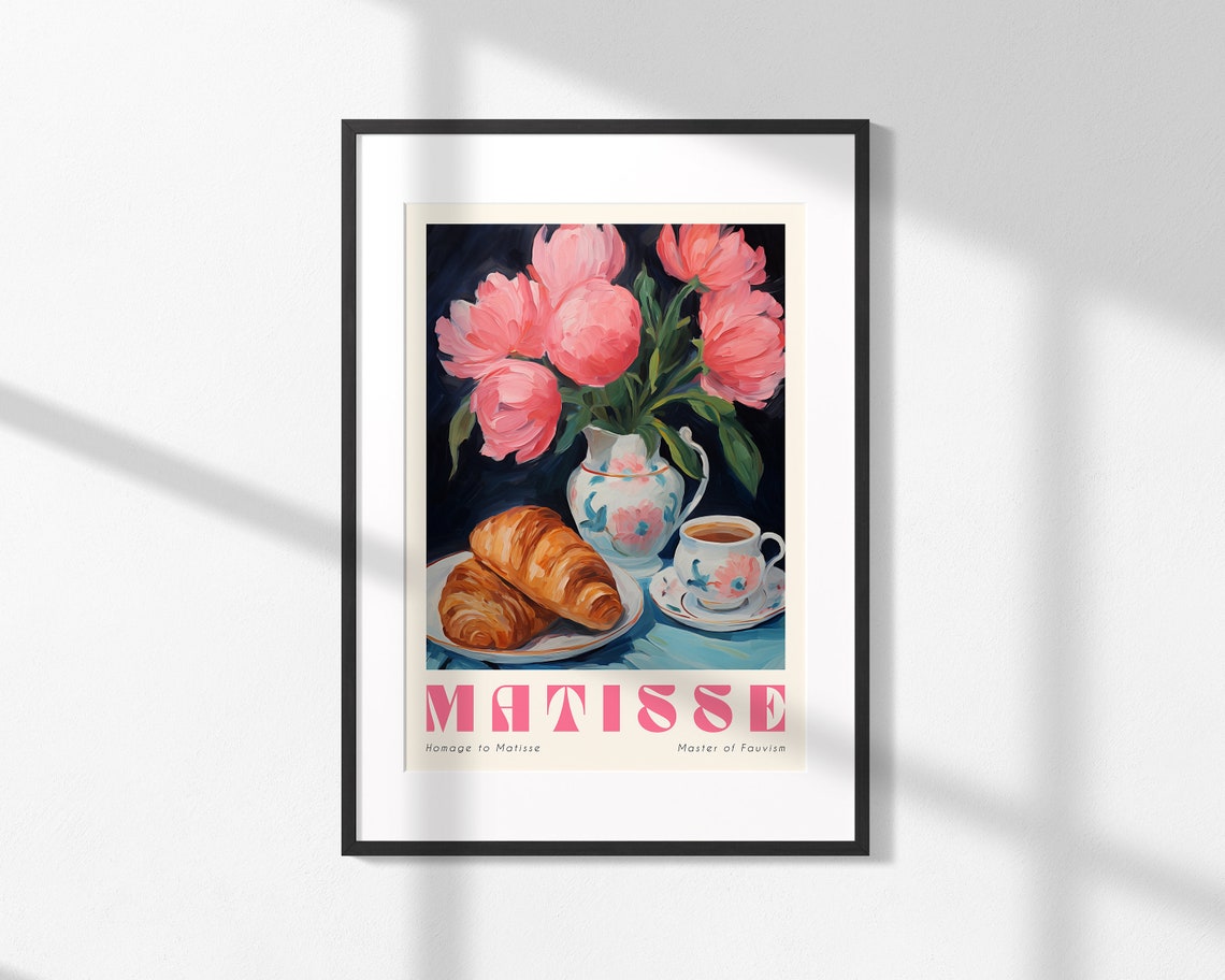 Matisse Peony Bouquet Croissants Coffee Still Life Art Poster