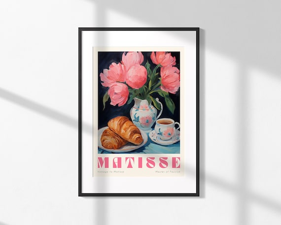 Matisse Peony Bouquet Croissants Coffee Still Life Art Poster
