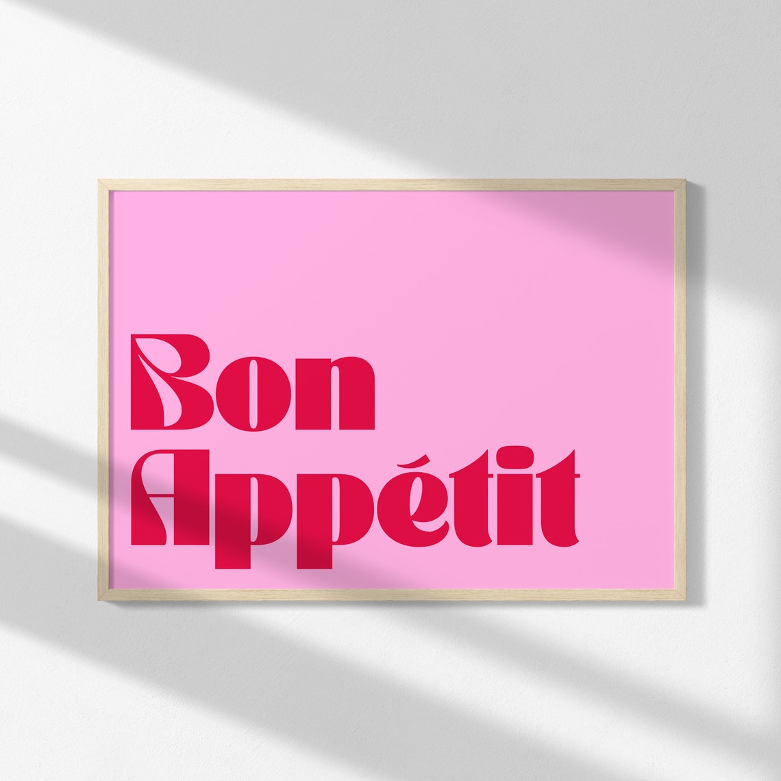 Bon Appetit Red on Pink Bold Script Retro Kitchen Wall Poster