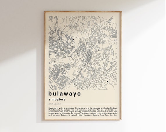 Bulawayo Minimalist Map Print, Zimbabwe City Map