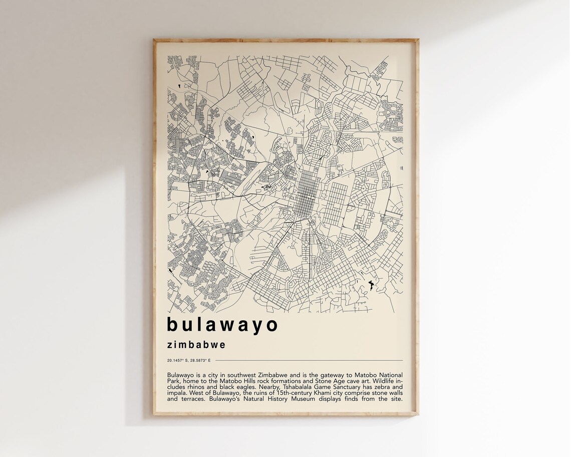 Bulawayo Minimalist Map Print, Zimbabwe City Map