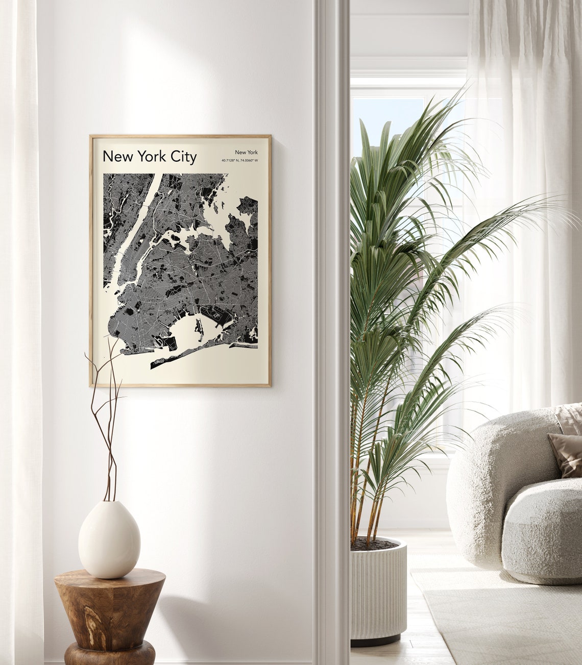 New York City Monochrome Pink Manhattan Street Map Minimalist Poster - Image 3