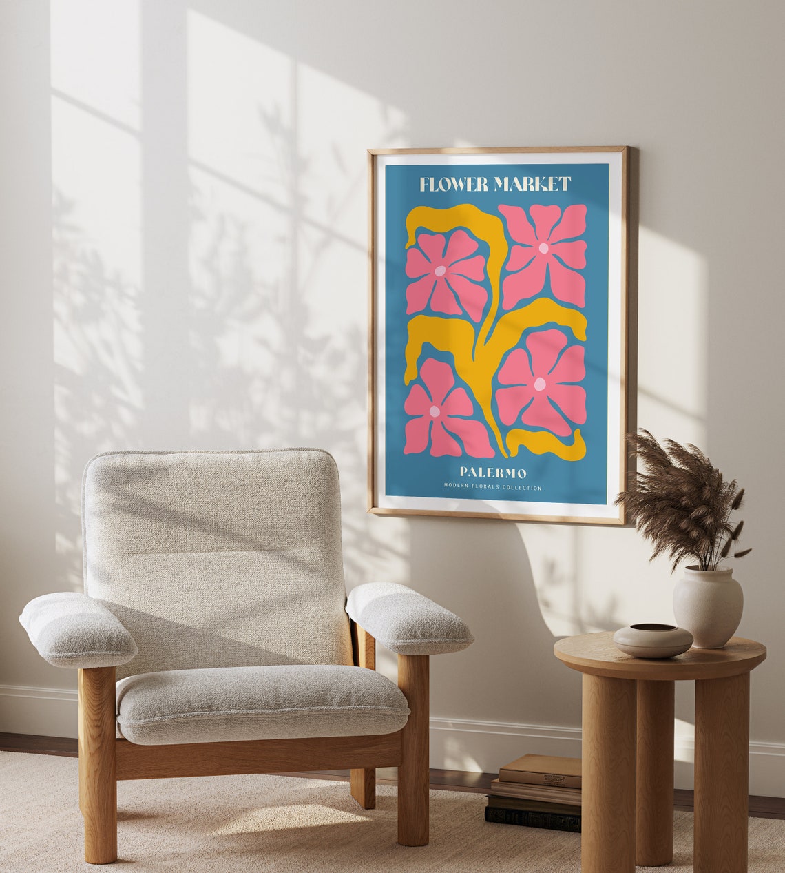 Flower Market Palermo Blue Pink Retro Matisse Botanical Poster - Image 2