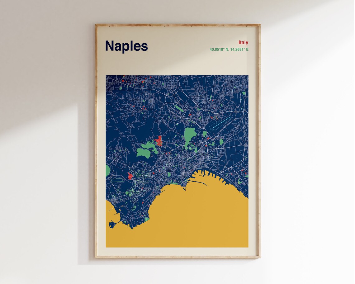 Naples Italy Colourful Bay of Naples City Map Poster Navy and Gold