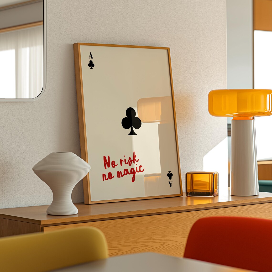 Ace Of Clubs Playing Card Poster Minimalist No Risk No Magic Quote Art - Image 2