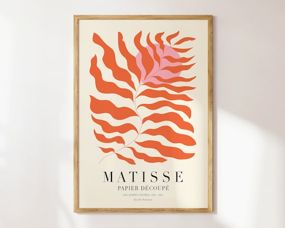 Minimal Matisse Botanical Art Print Poster Orange Matisse Wall Art Print Abstract Leaf Art Print Mid Century Botanical Poster Mp127
