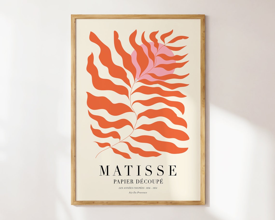 Matisse Orange Wavy Leaf Botanical Cutout Art Exhibition Poster