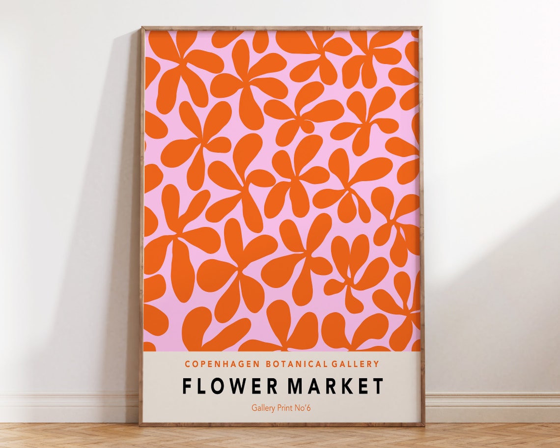 Copenhagen Flower Market Art Print Flower Market Poster Floral Boho Poster Pink Orange Flower Market Retro Flowers F092