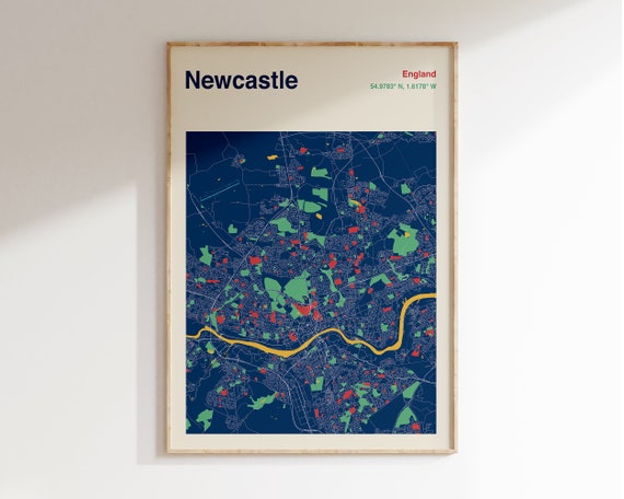 Newcastle Upon Tyne Map Print, Newcastle Travel Poster