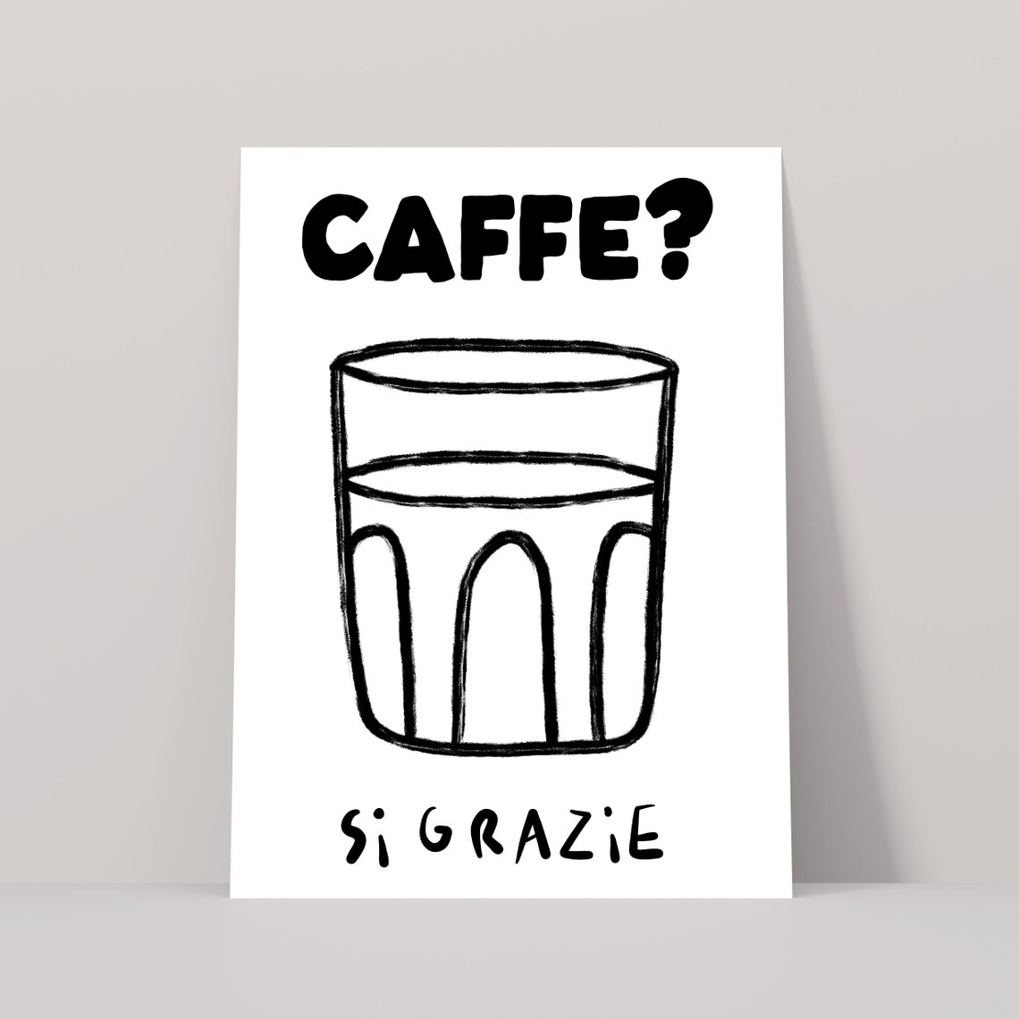 Caffe Si Grazie Italian Coffee Line Art Minimal Kitchen Poster